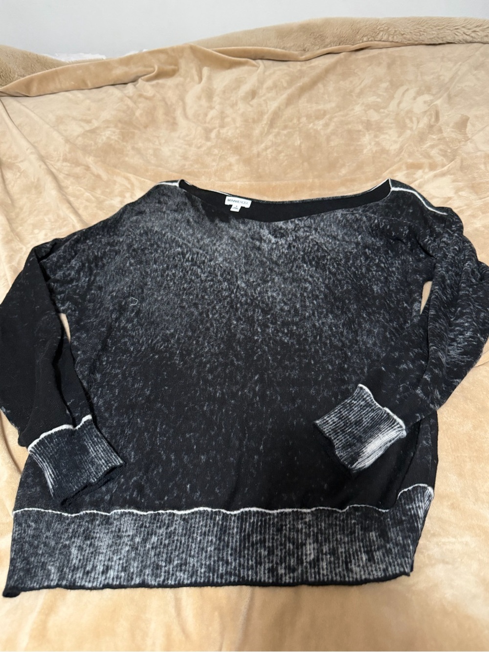 Minnie Rose Cotton Cashmere Black Marled Off-the-Shoulder Sweater Top Small